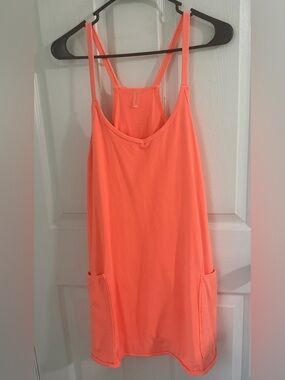 Free People Neon Coral Tank Romper with Pockets